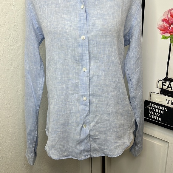 Alain Figaret Light Blue Linen Button Down Blouse Size 36/S - Picture 4 of 10